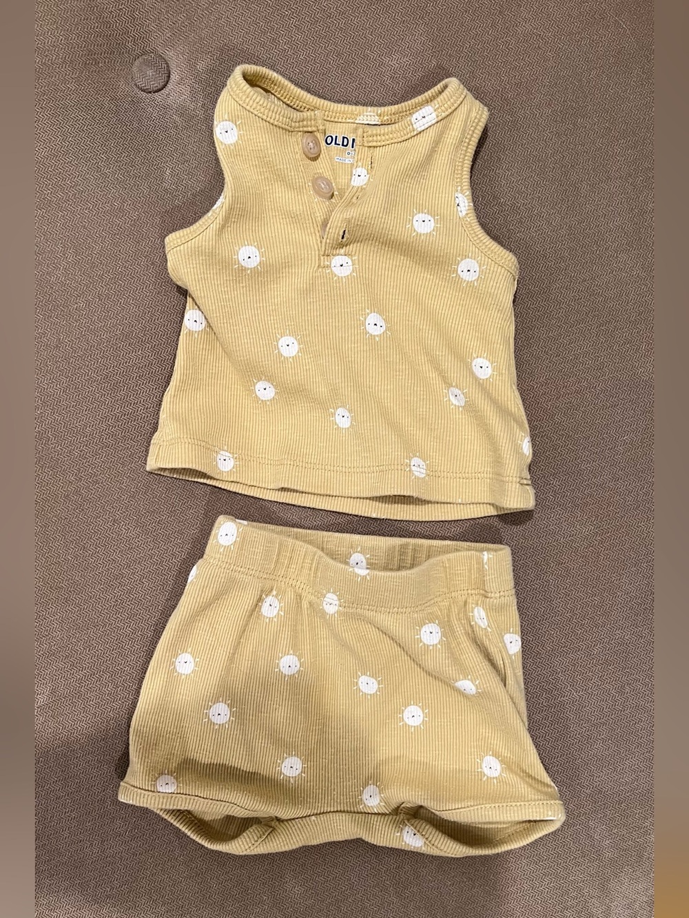 Old Navy Mustard Yellow Smiley Dot Ribbed Tank & Shorts Set